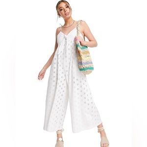 ASOS White Eyelet Tie Front Jumpsuit